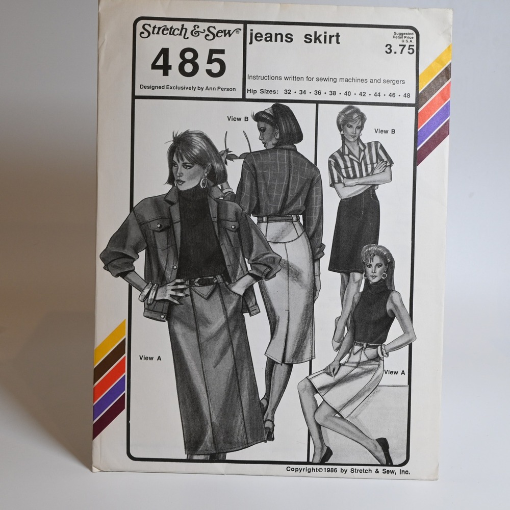 Stretch & Sew Sewing Pattern 485 Jeans Skirt Womens Hip 32-48 Uncut Factory Fold